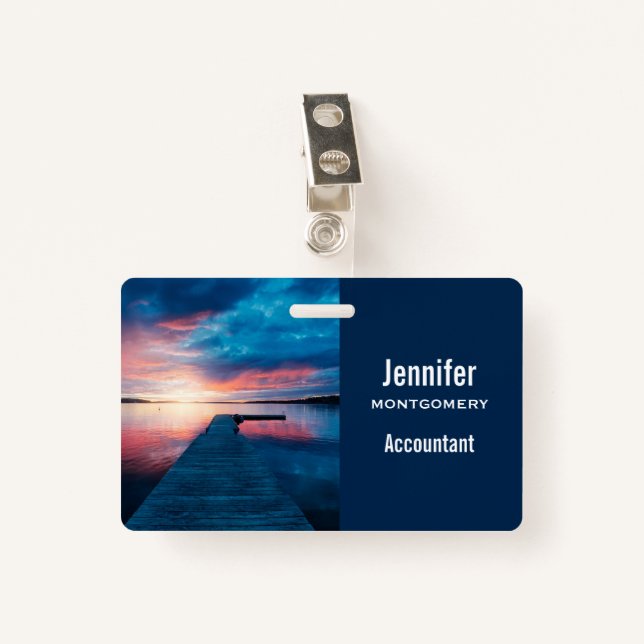 Beautiful Sunset on a Calm Lake Badge (Front with Clip)