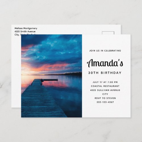 Beautiful Sunset on a Calm Lake Birthday Invitation Postcard