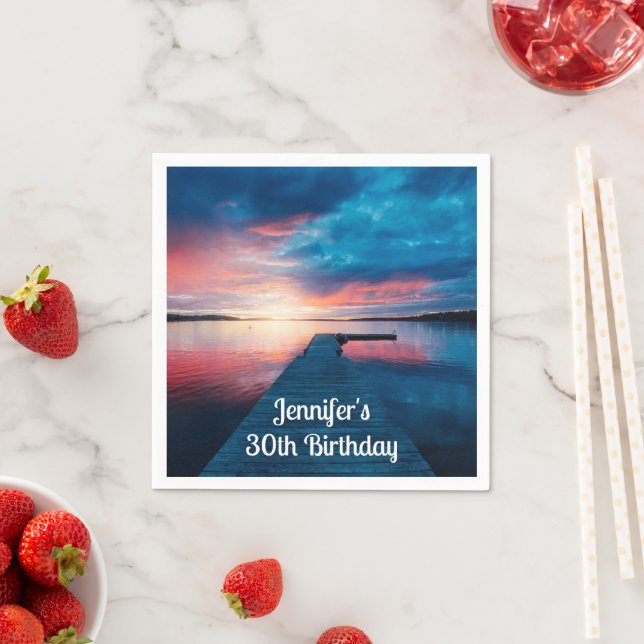 Beautiful Sunset on a Calm Lake Birthday Napkins (Insitu)