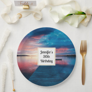 Beautiful Sunset on a Calm Lake Birthday Paper Plates