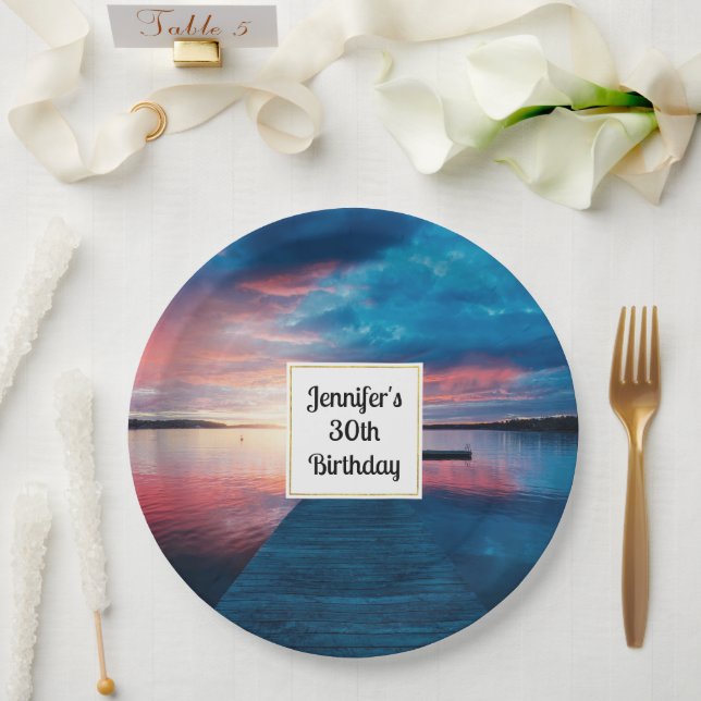 Beautiful Sunset on a Calm Lake Birthday Paper Plates (Wedding)