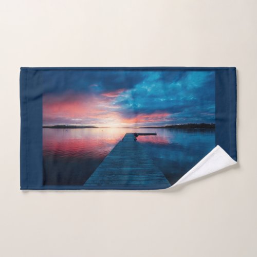 Beautiful Sunset on a Calm Lake Hand Towel