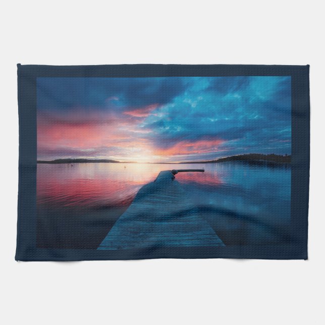 Beautiful Sunset on a Calm Lake Kitchen Towel (Horizontal)