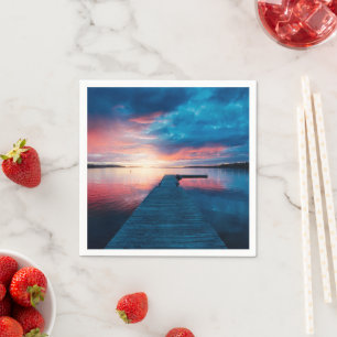 Beautiful Sunset on a Calm Lake Napkins