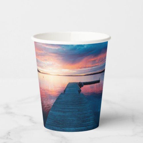Beautiful Sunset on a Calm Lake Paper Cups