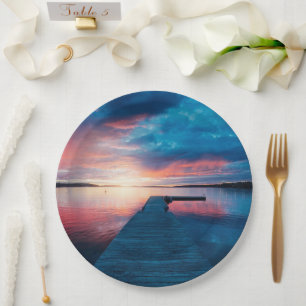Beautiful Sunset on a Calm Lake Paper Plates
