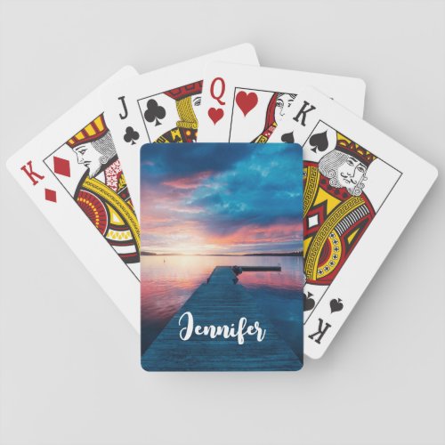 Beautiful Sunset on a Calm Lake Poker Cards