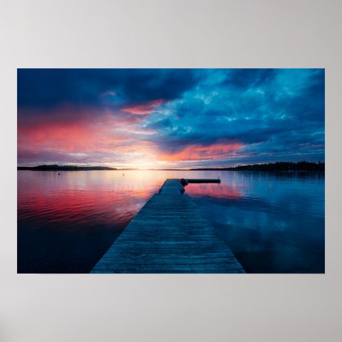 Beautiful Sunset on a Calm Lake Poster