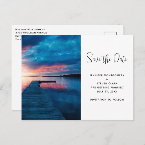Beautiful Sunset on a Calm Lake Save the Date Invitation Postcard