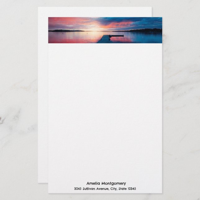 Beautiful Sunset on a Calm Lake Stationery (Front/Back)