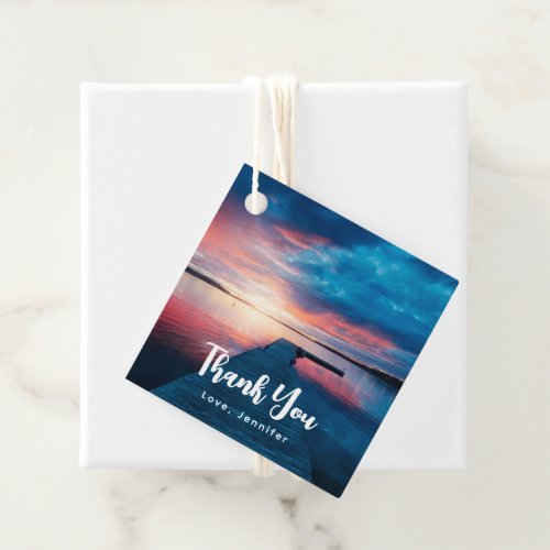 Beautiful Sunset on a Calm Lake Thank You Favor Tags