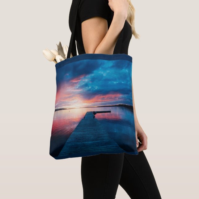 Beautiful Sunset on a Calm Lake Tote Bag (Close Up)
