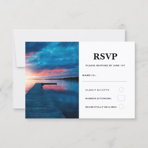 Beautiful Sunset on a Calm Lake Wedding RSVP Card