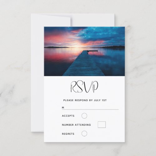Beautiful Sunset on a Calm Lake Wedding RSVP Card