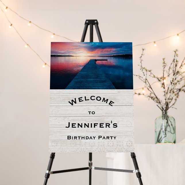 Beautiful Sunset on a Calm Lake Wedding Welcome Foam Board (In Situ (Stand))