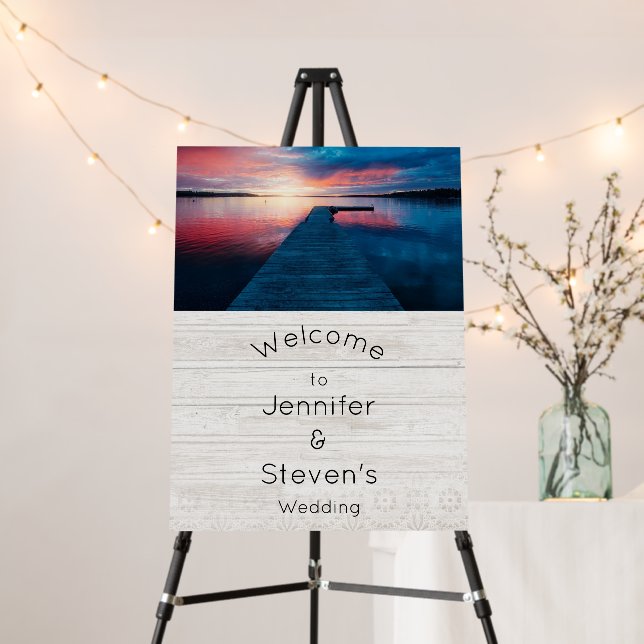 Beautiful Sunset on a Calm Lake Wedding Welcome Foam Board (In Situ (Stand))