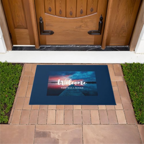 Beautiful Sunset on a Calm Lake Welcome Doormat