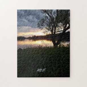 Beautiful Sunset on Lake With Daisies Jigsaw Puzzle