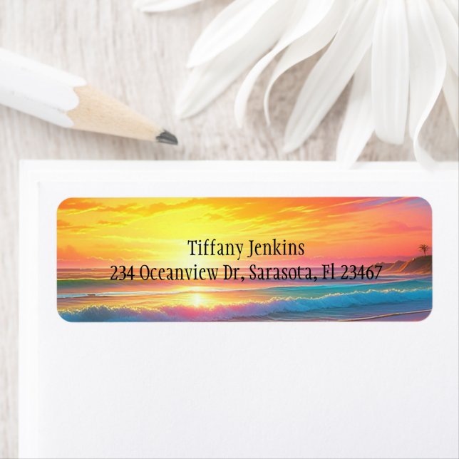 Beautiful Sunset on the Ocean Sandy Beach Label (Insitu)