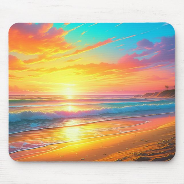 Beautiful Sunset on the Ocean Sandy Beach Mouse Pad (Front)