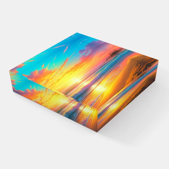 Beautiful Sunset on the Ocean Sandy Beach Paperweight (Angled)