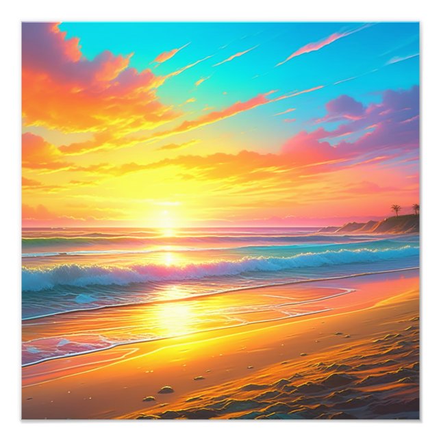 Beautiful Sunset on the Ocean Sandy Beach Photo Print (Front)