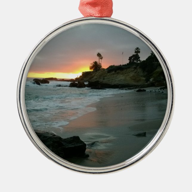 Beautiful Sunset on the Shore Cliffs Metal Ornament (Front)