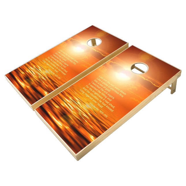 Beautiful Sunset Orange Golden Sky Sea Gold Poem Cornhole Set (Angled)