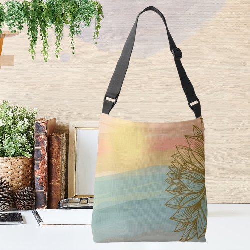 Beautiful Sunset over Flowered Waters  Crossbody Bag