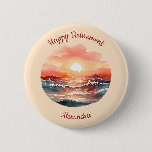 Beautiful Sunset Over Ocean Waves Retirement Button