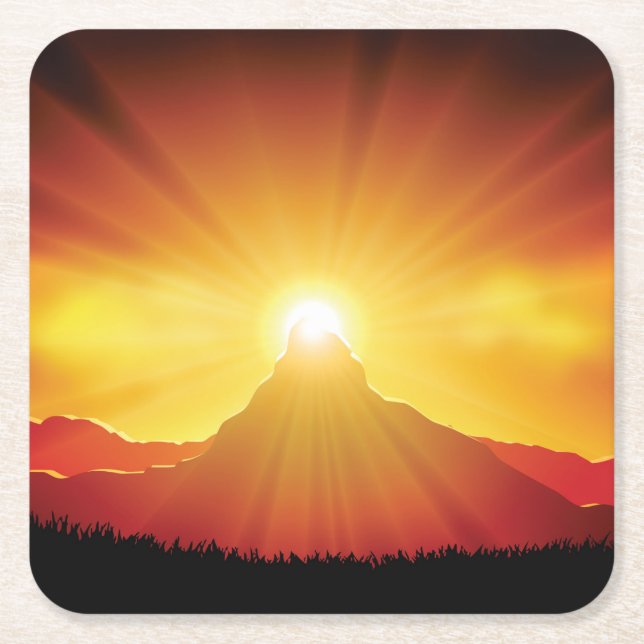 Beautiful Sunset Over the Mountain Coaster Set (Front)