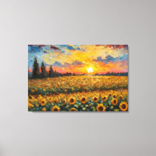 Beautiful sunset over the sunflower field canvas print