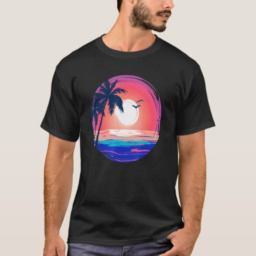 Beautiful Sunset Over The Water Cool Beach And Sum T_Shirt