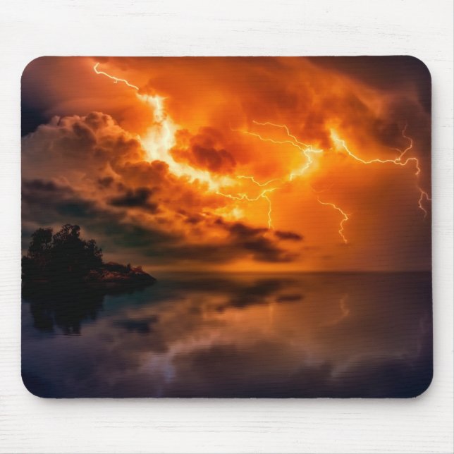 Beautiful Sunset Over the Water with Lightning Mouse Pad (Front)