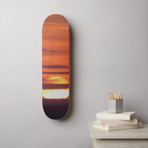 Beautiful Sunset Photo Skateboard Deck - A photo of a beautiful sunset on a orange and yellow sky with clouds. The photo is edited.