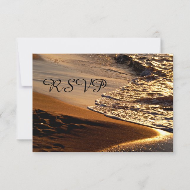 Beautiful Sunset Sandy Beach Wedding RSVP Card (Front)