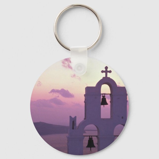 Beautiful Sunset: Santorini Fira at sunset, Greece Keychain (Front)