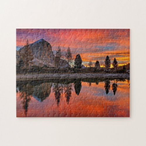 Beautiful Sunset Scene Lago di Limides Italy Jigsaw Puzzle