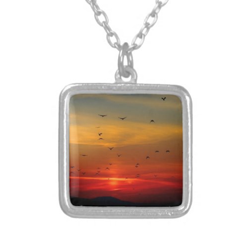 Beautiful Sunset Scenic Landscape Photographic Art Silver Plated Necklace