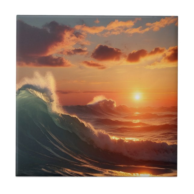 Beautiful sunset sea ceramic tile (Front)