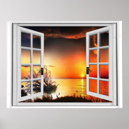 Beautiful Sunset View Fake Window Poster