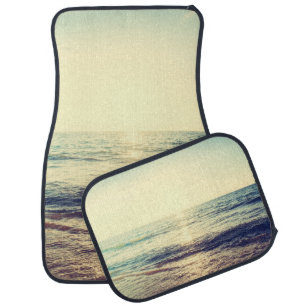 Beautiful Sunset with sea and beach - Vintage and Car Floor Mat