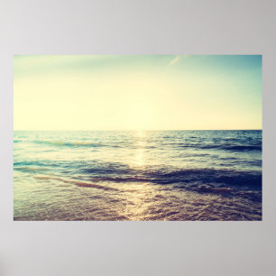 Beautiful Sunset with sea and beach - Vintage and Poster