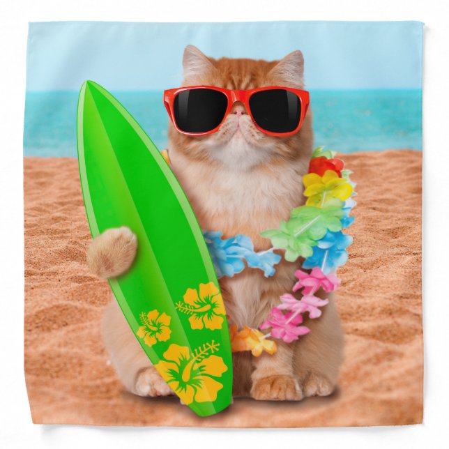 Beautiful surfer cat on the beach bandana (Front)