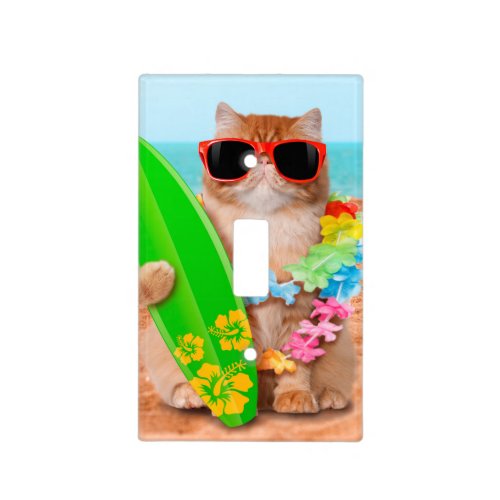 Beautiful surfer cat on the beach light switch cover
