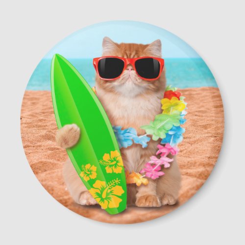 Beautiful surfer cat on the beach magnet