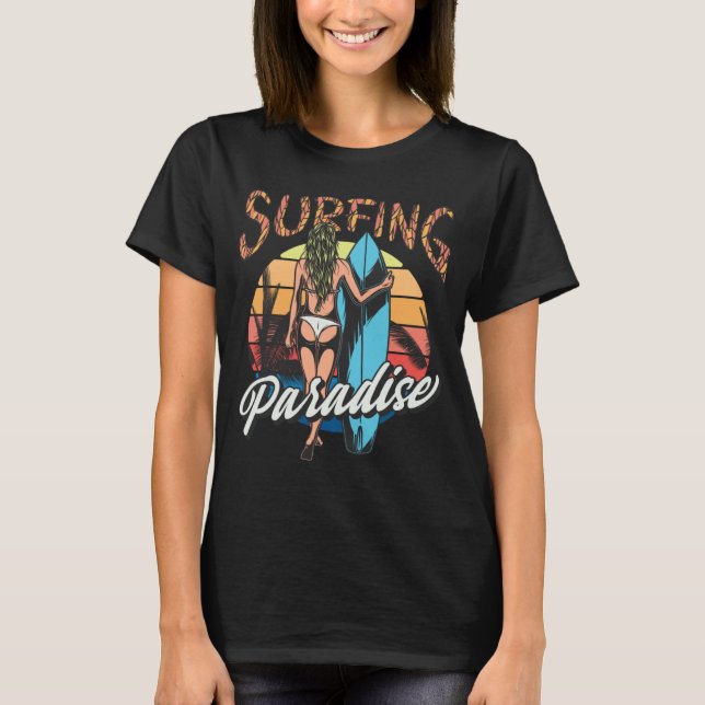 Beautiful Surfing Surfboard Retro Graphic T-Shirt (Front)