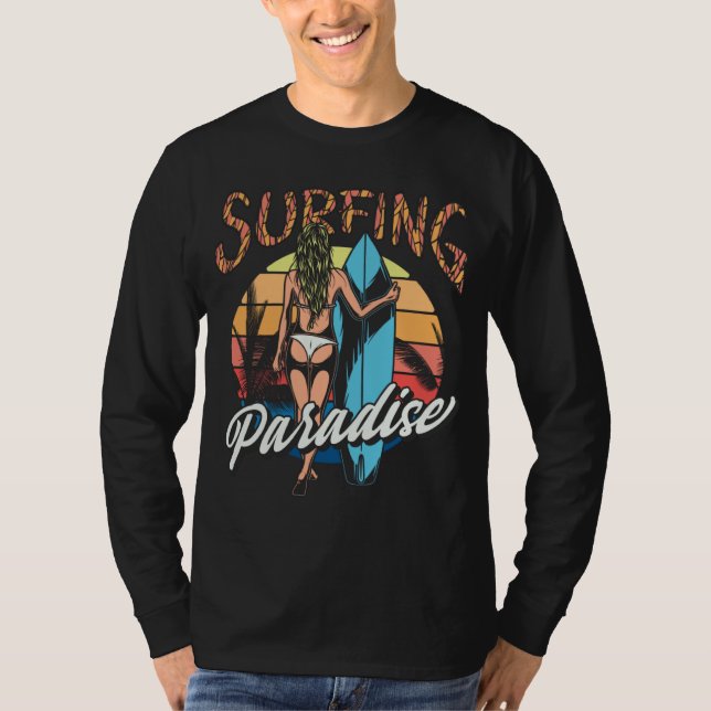 Beautiful Surfing Surfboard Retro Graphic T-Shirt (Front)