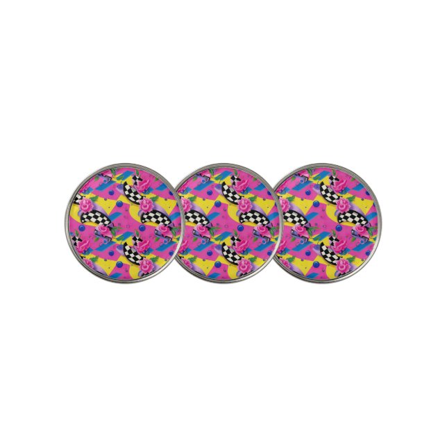 Beautiful Surreal Pink and Checkerboard Pattern Golf Ball Marker (3 Up)