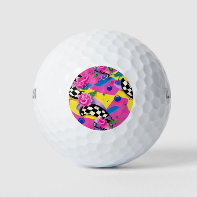 Beautiful Surreal Pink and Checkerboard Pattern Golf Balls (Front)